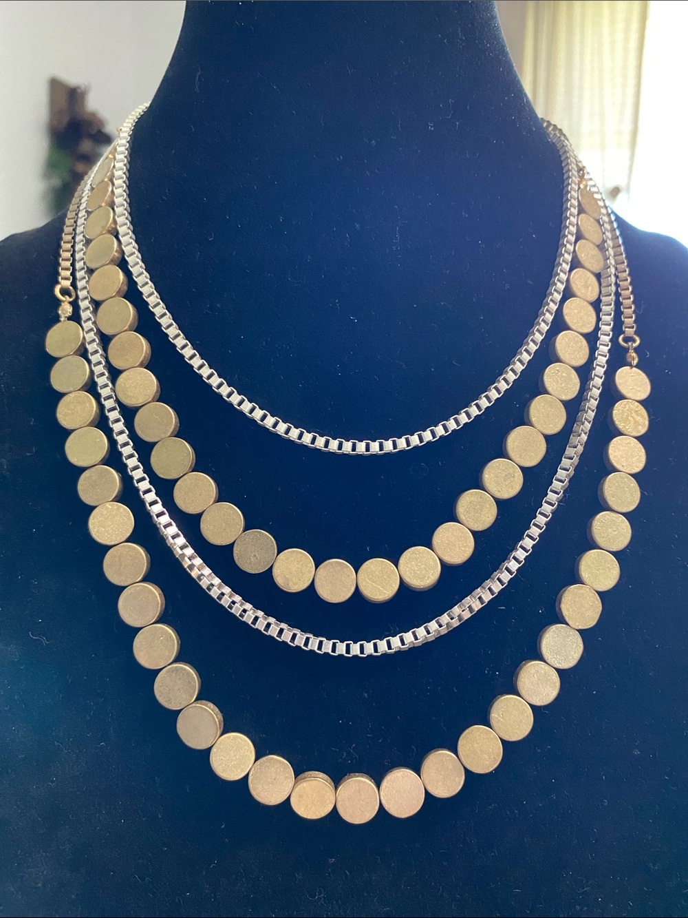 Gold Tone Layered Disc Necklace